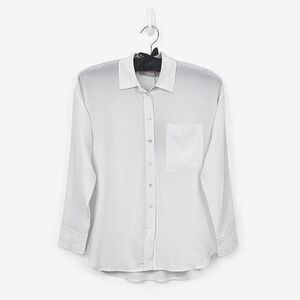 Everlane The‎ Clean Silk Oversized Shirt Size 00 Gray Semi-Sheer Minimalist